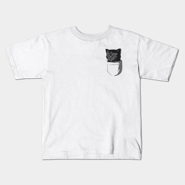 the cat in the pocket Kids T-Shirt by nanoine73